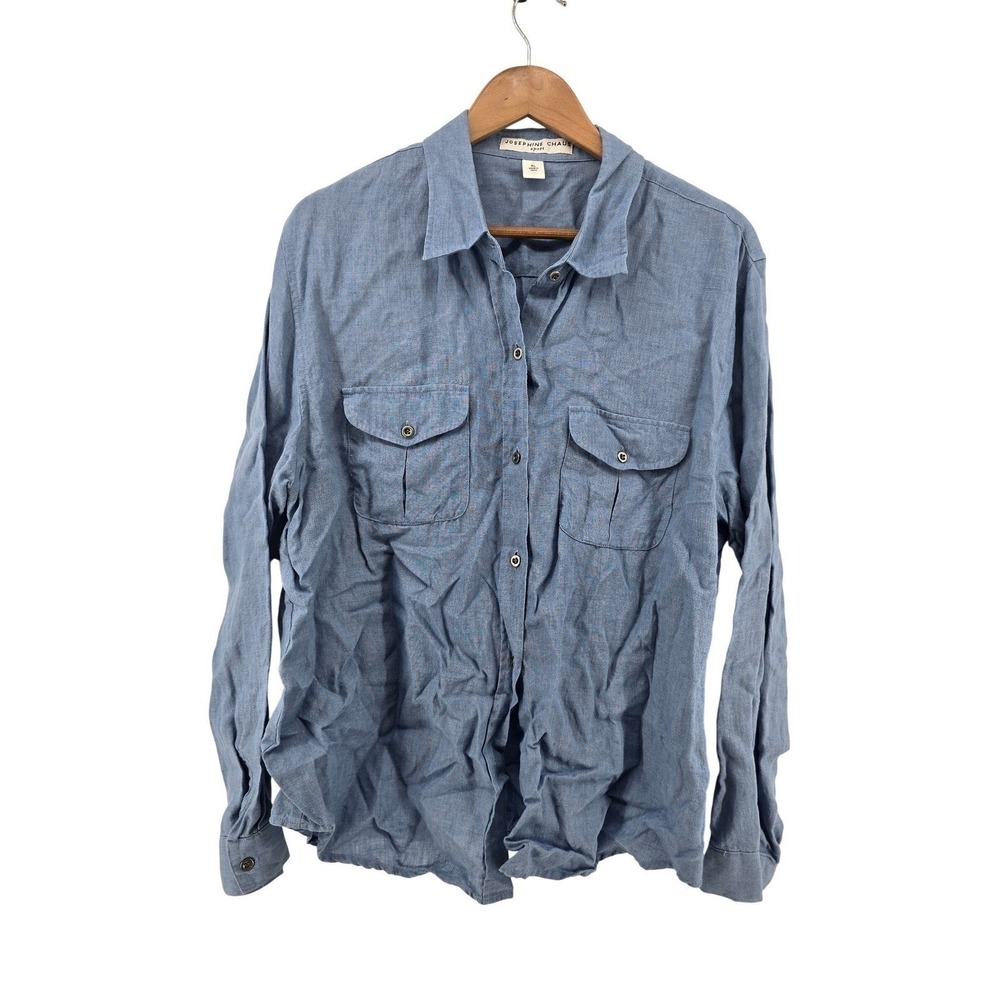 Josephine Chaus Linen Button-Down Womens XL Sport Blue Pocket EUC